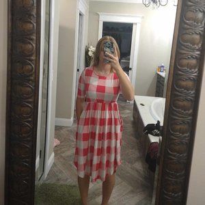Gingham red and white dress with pockets